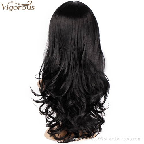 Vigorous Black Wavy Wigs for Women Synthetic Long Curly Party Wigs Middle Part Natural Looking Full Wigs